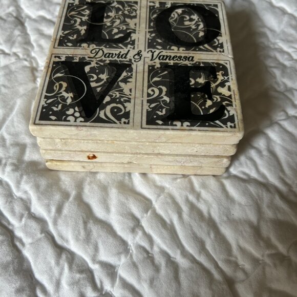4 Love David & Vanessa Drink Marble Coasters 4" Holder Black White 2lbs 14oz - Picture 4 of 8